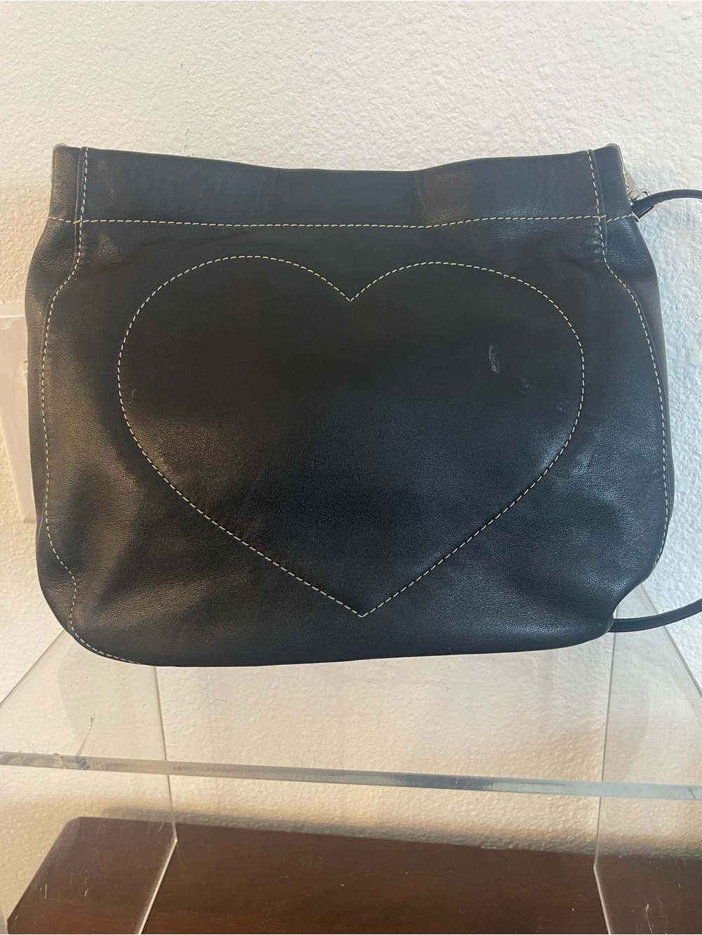 Brighton Black Heart-Stitch Shoulder Bag